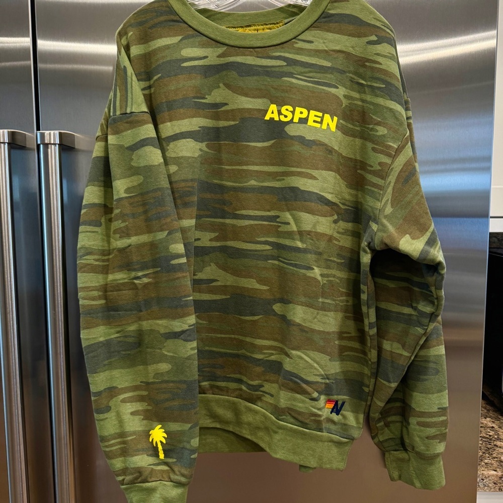 NWT Aviator Nation Palm Tree Festival Green Camo Crewneck Sweatshirt relaxed​